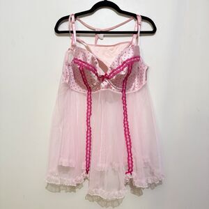 Intimate Attitudes Pink Polka dot Push-Up Sheer Baby Doll Thong Lingerie Set New